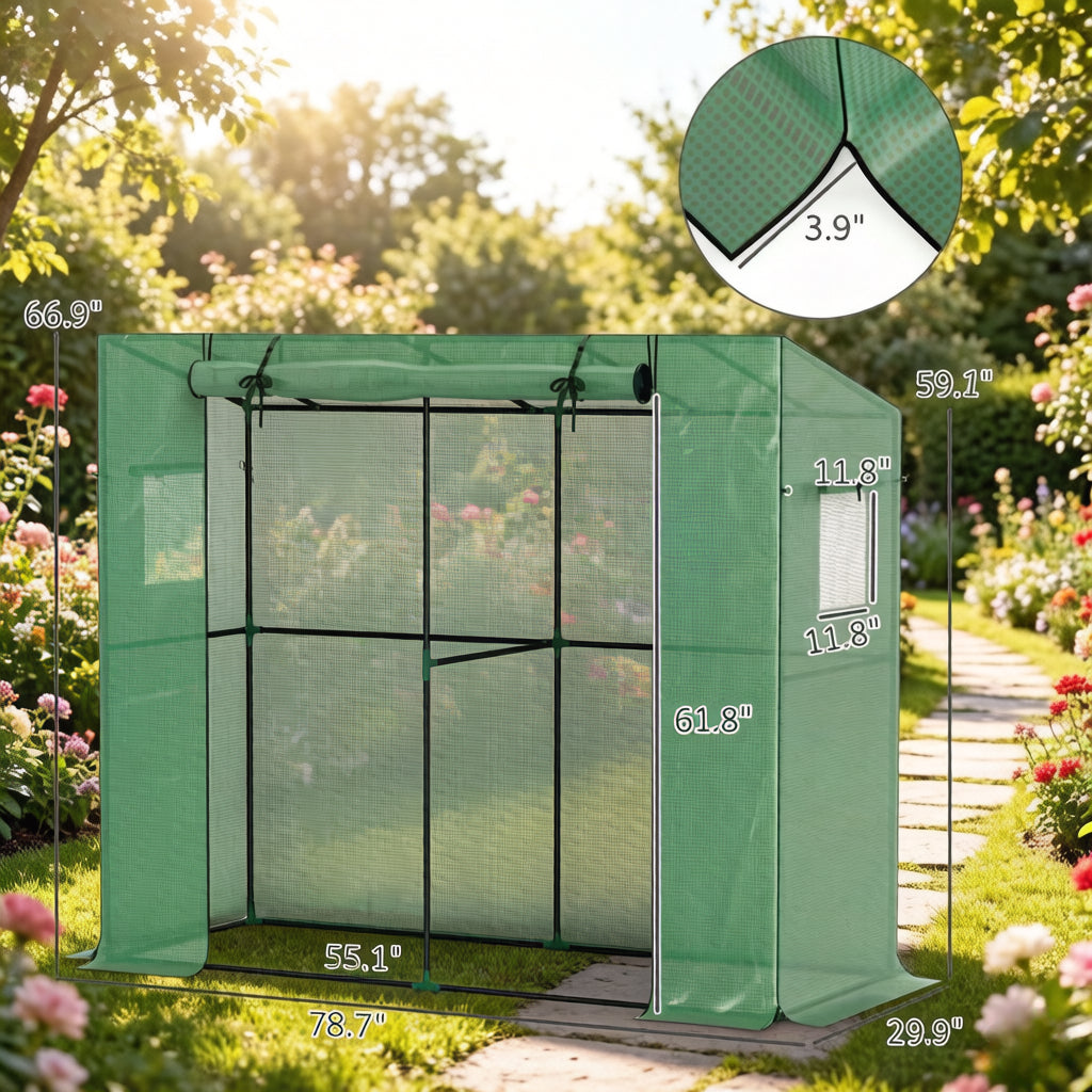 Portable Greenhouse with Roll-Up Door - Small Green, 78.7" L