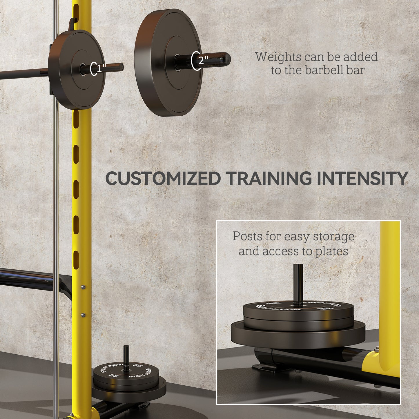 Adjustable Squat Rack with Pull-Up Bar & Bench Press - Yellow