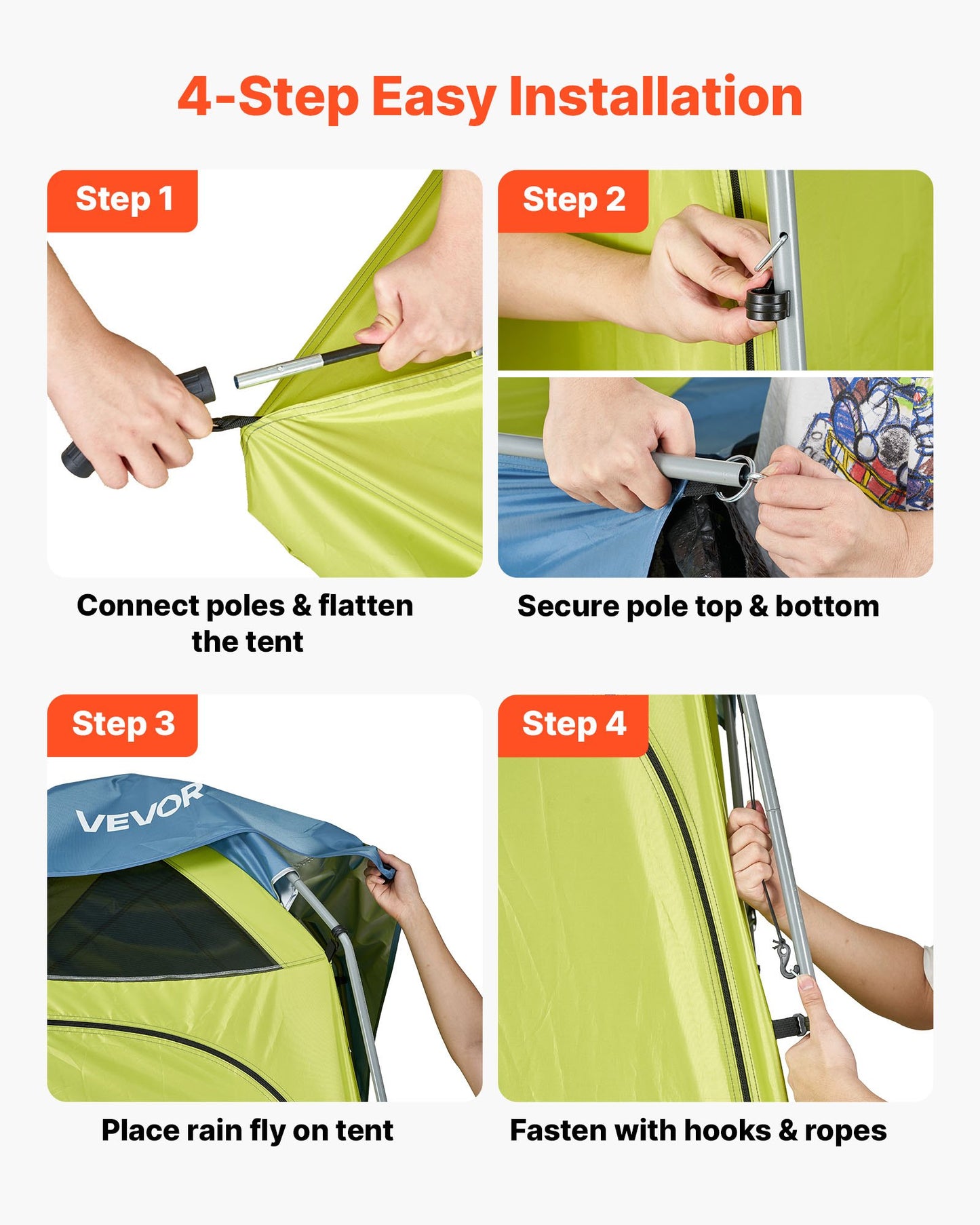 Portable Camping Shower Tent with Ground Stakes & Ropes - Waterproof Privacy Shelter