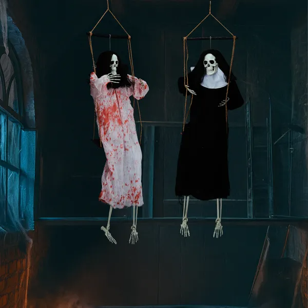 Hanging Grim Reaper Ghost Decorations - 3ft LED Eyes & Sounds (2-Pack)