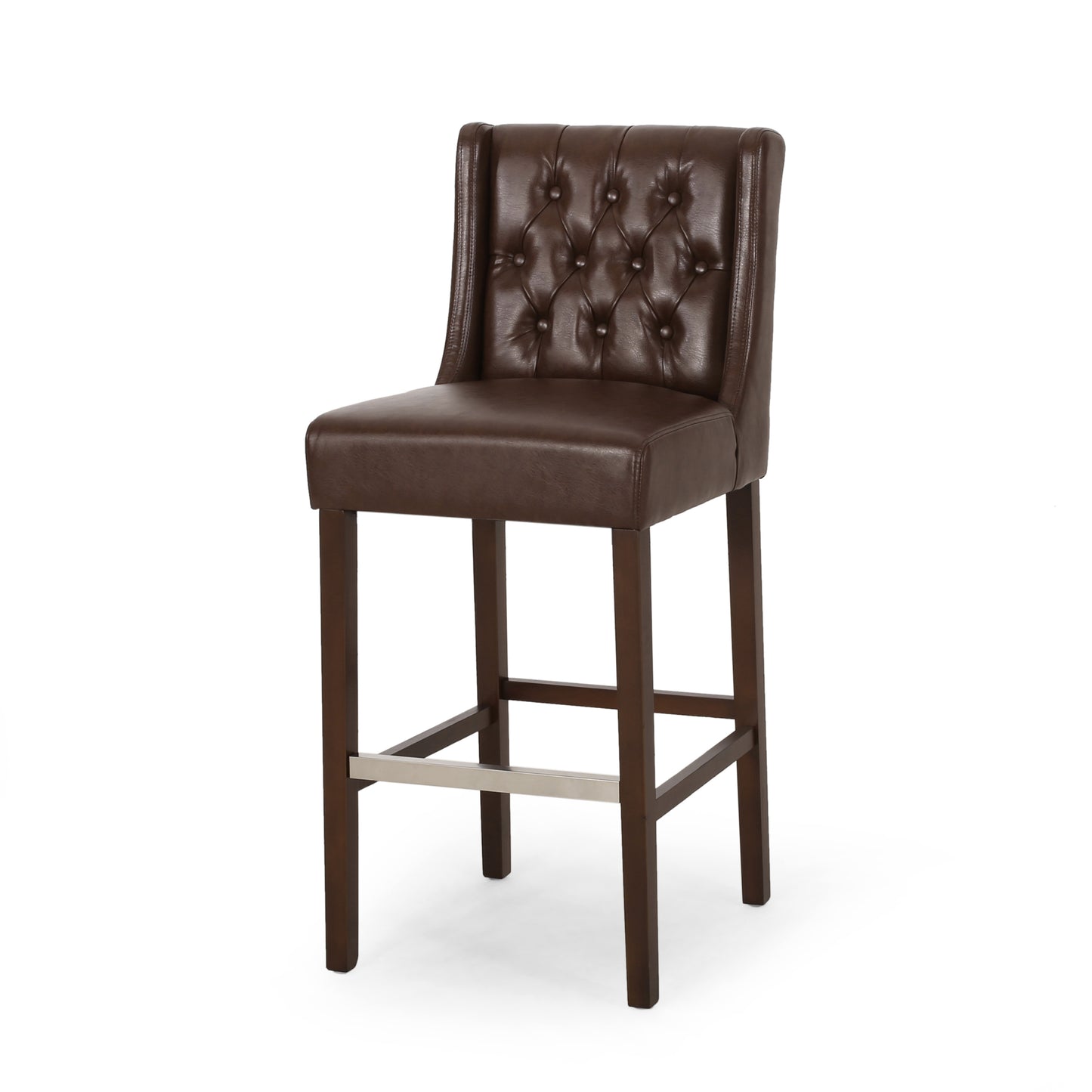 30.5-Inch Bar Stool with PU Upholstery & Metal Footrest - Dark Brown