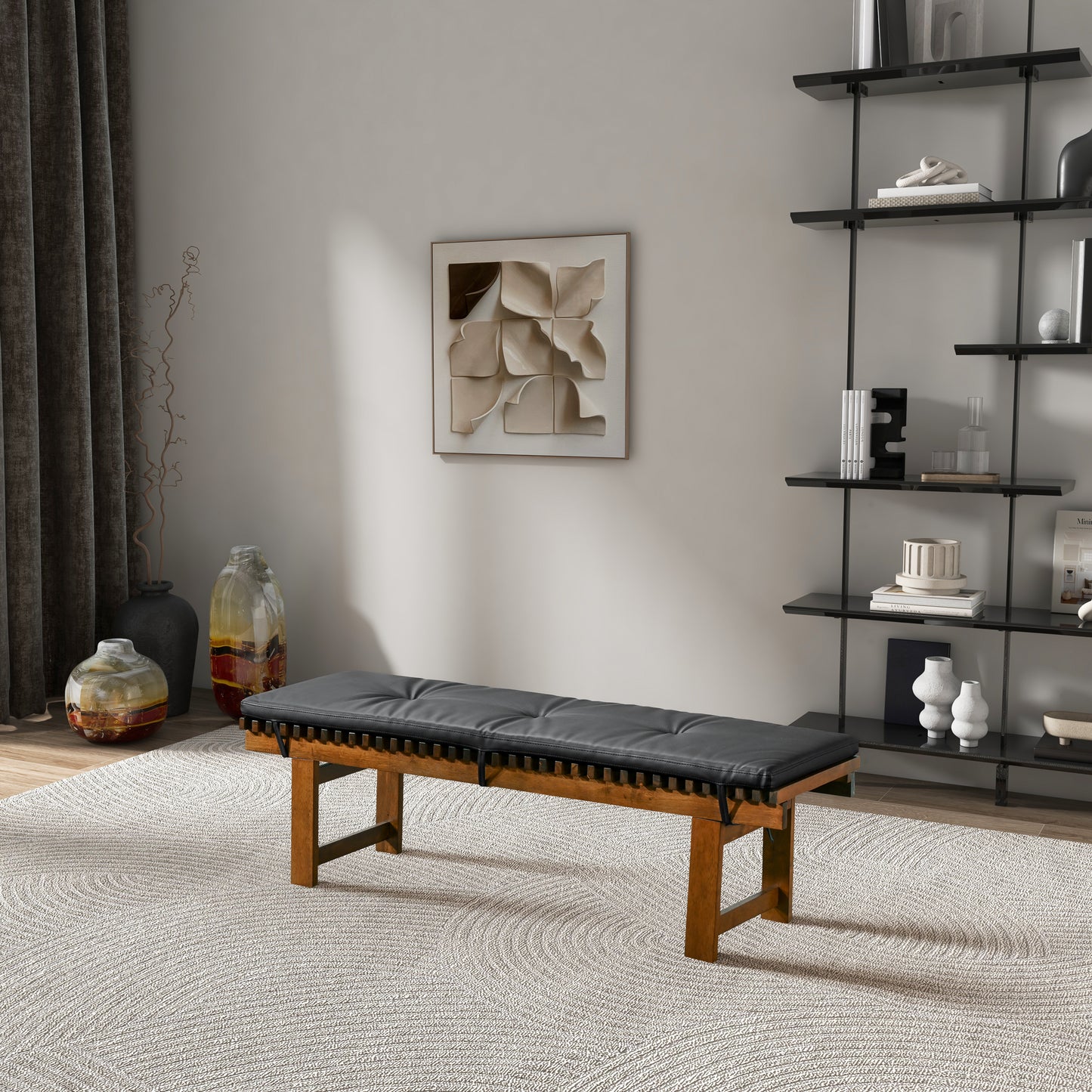 Lucia Bench In Black PU Leather