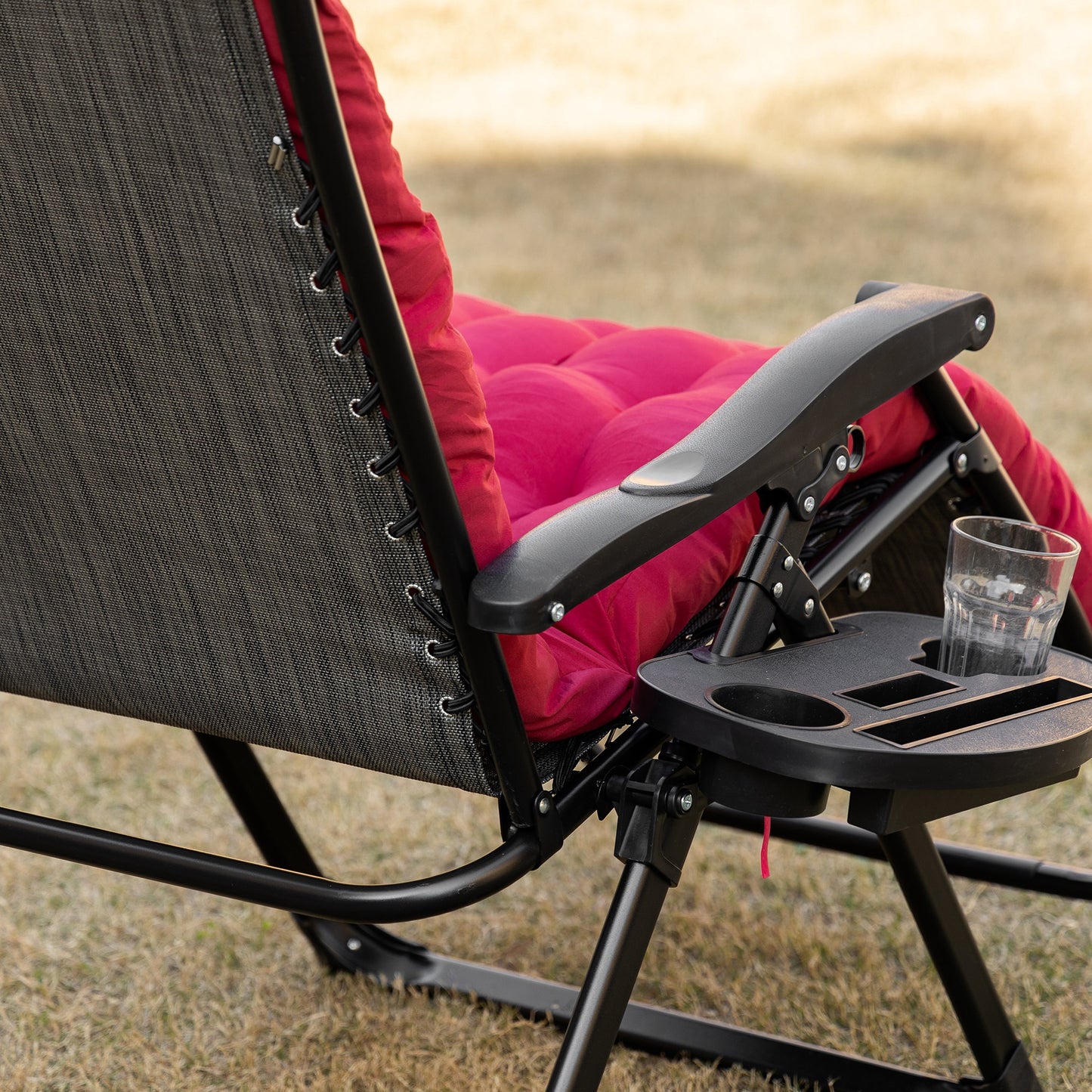 Zero Gravity Folding Recliner Chair with Cup Holder - Red