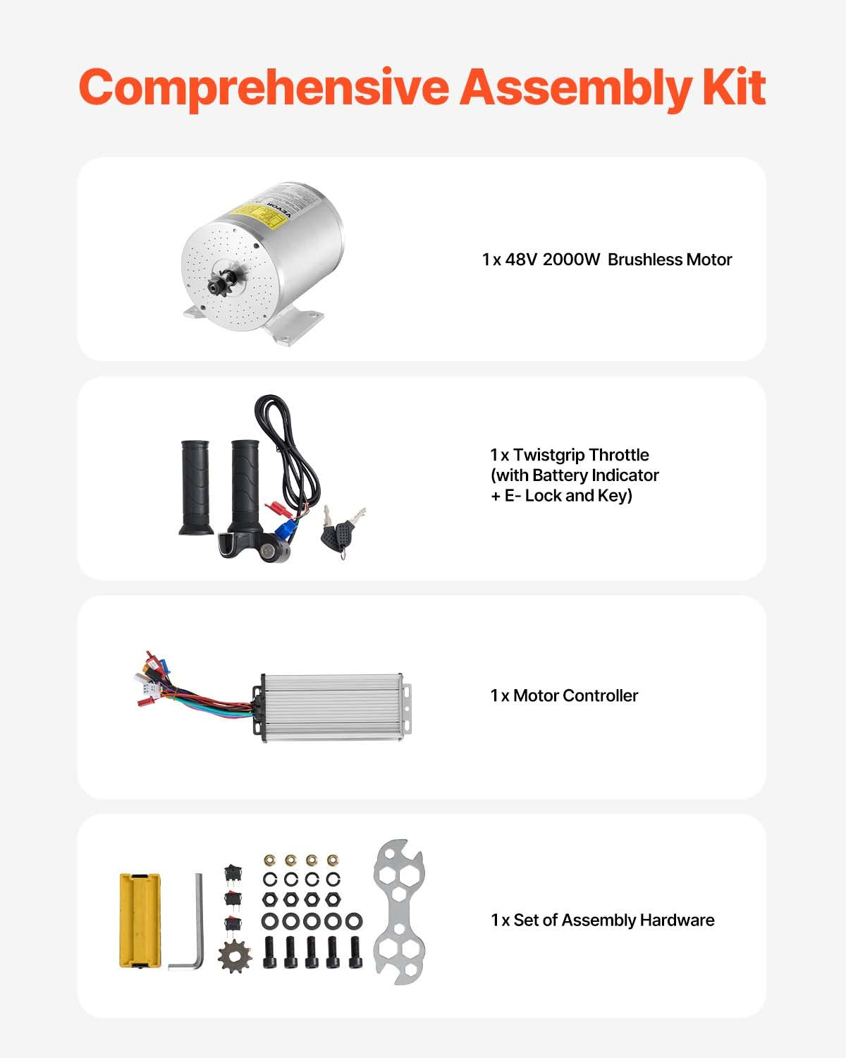2000W Brushless DC Motor Kit 48V for Electric Bikes & DIY Vehicles