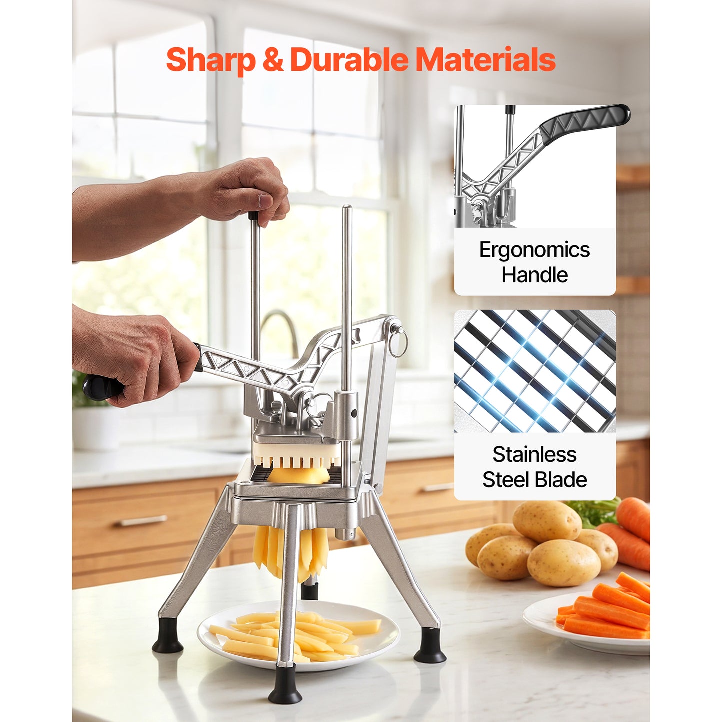 French Fry Cutter with 1/2 Inch Blade - Commercial Vegetable Chopper for Thick Fries, Onion, Carrots, Bell Peppers