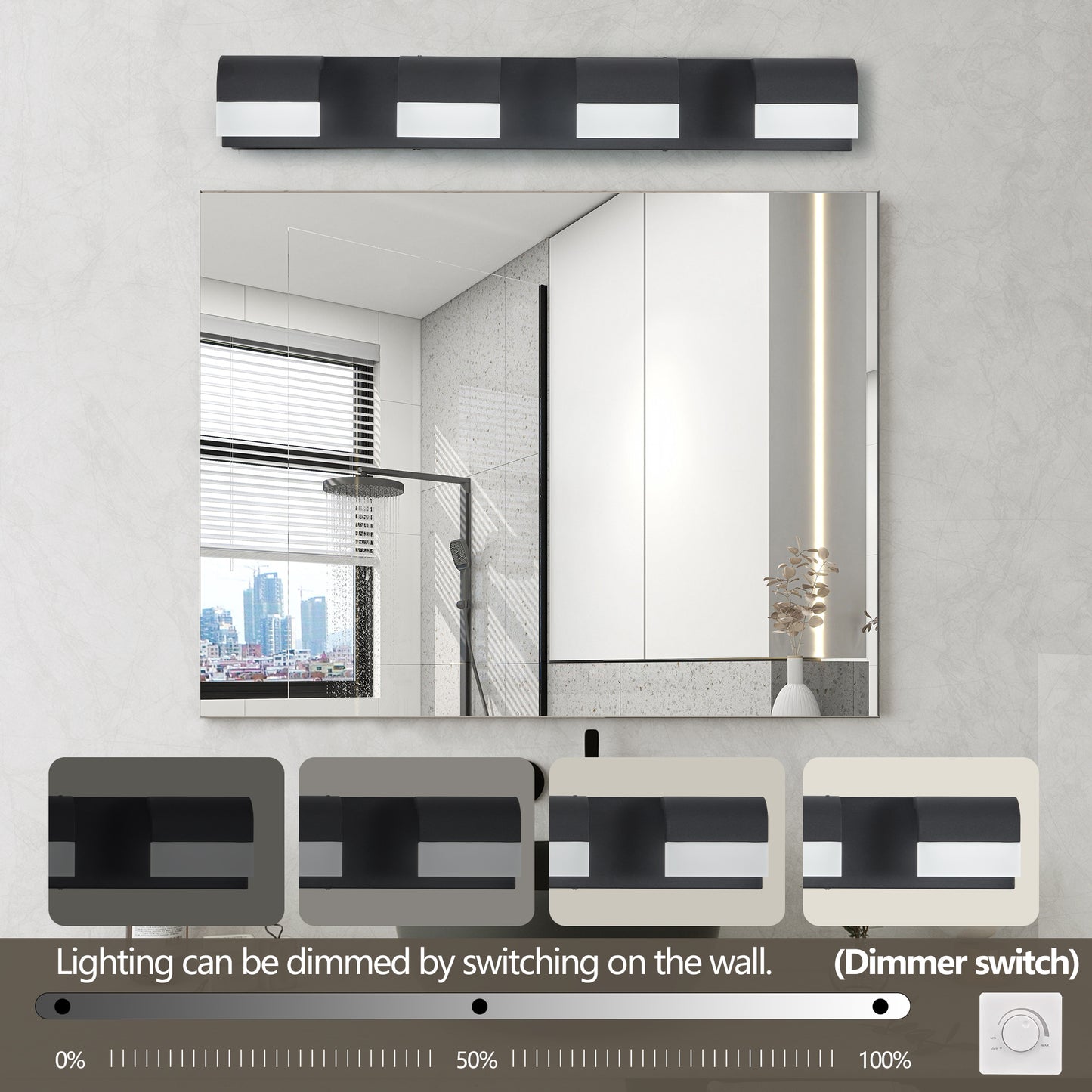 4-Light Modern Matte Black Bathroom Vanity Light Fixture