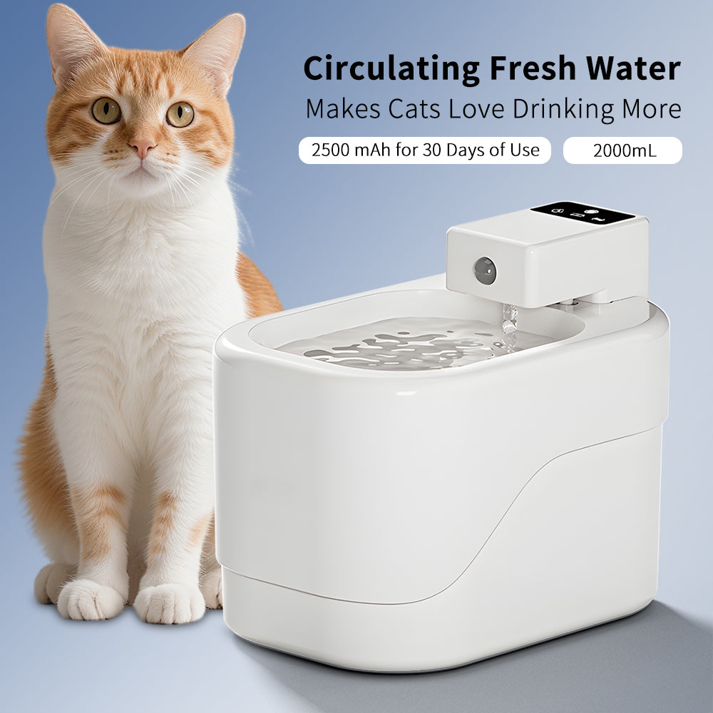 Wireless Pet Water Fountain 2000ML Large Capacity, USB Rechargeable and Ultra Quiet