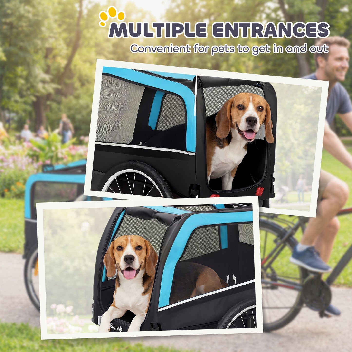 Dog Bicycle Trailer with 20-Inch Air Tires, Reflectors & Flag - Blue