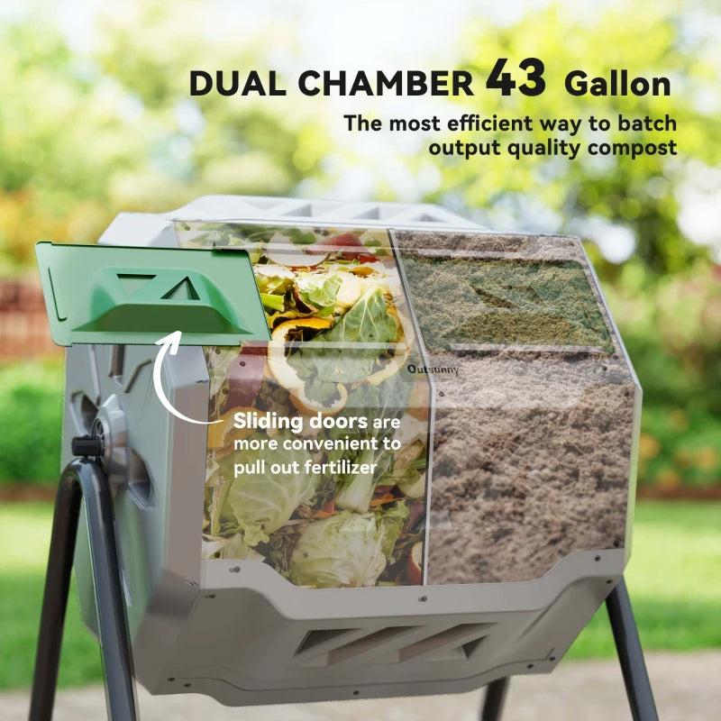 Outdoor 42.3 Gallon Dual Chamber Rotating Compost Bin - Garden Tumbler