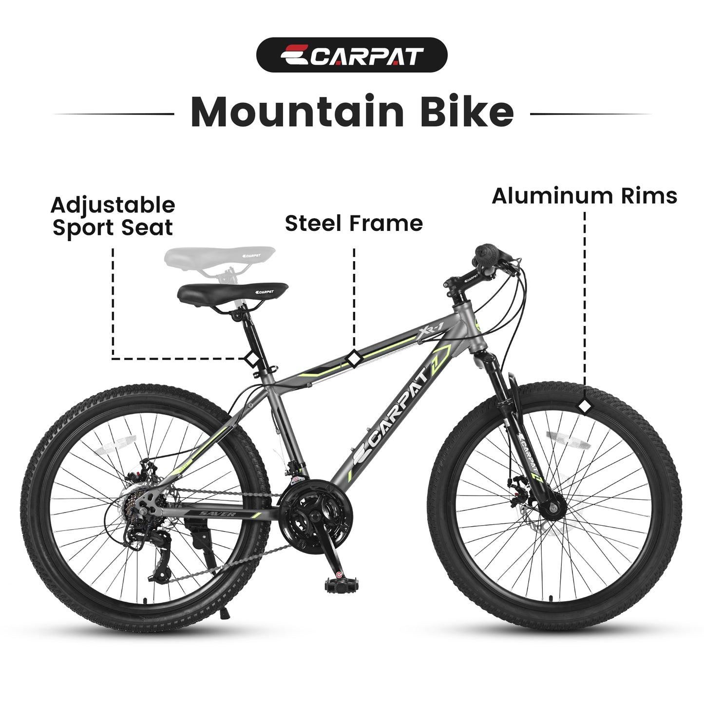 24 Inch Mountain Bike for Boys & Girls - Shimano 21 Speed, Dual Disc Brakes