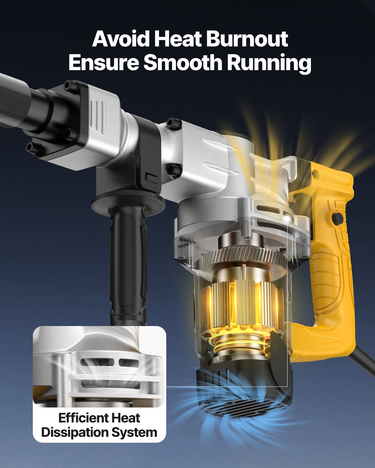 1400W Electric Demolition Jack Hammer with 2 Chisel Bits - Yellow