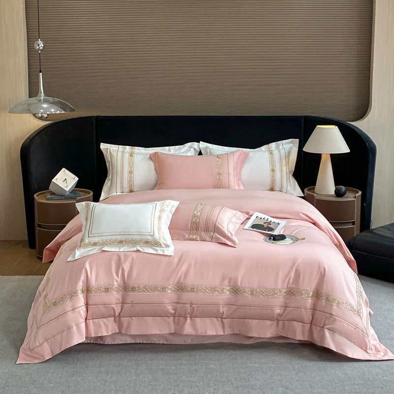 Cotton Four-Piece Mattress Cover Bedding Set with Embroidery
