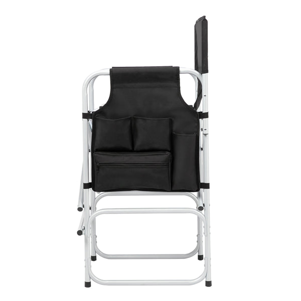 Round Director's Chair - Silver White Iron Pipe with Black Cloth, 103x60x49.9cm, 120kg Capacity