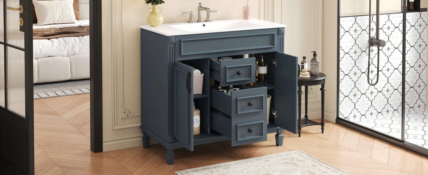 36-Inch Blue Bathroom Vanity with Top Sink & Soft Closing Doors
