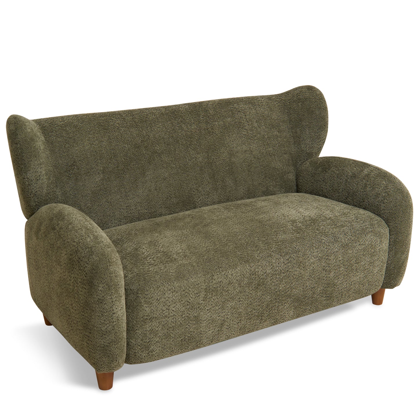 58-Inch Olive Green Chenille Fabric Loveseat with Curved Backrest
