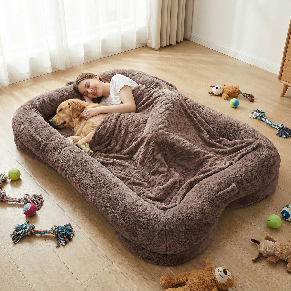 Large Washable Dog Bed with Blanket and Non-Slip Bottom - Plush Pet Nest