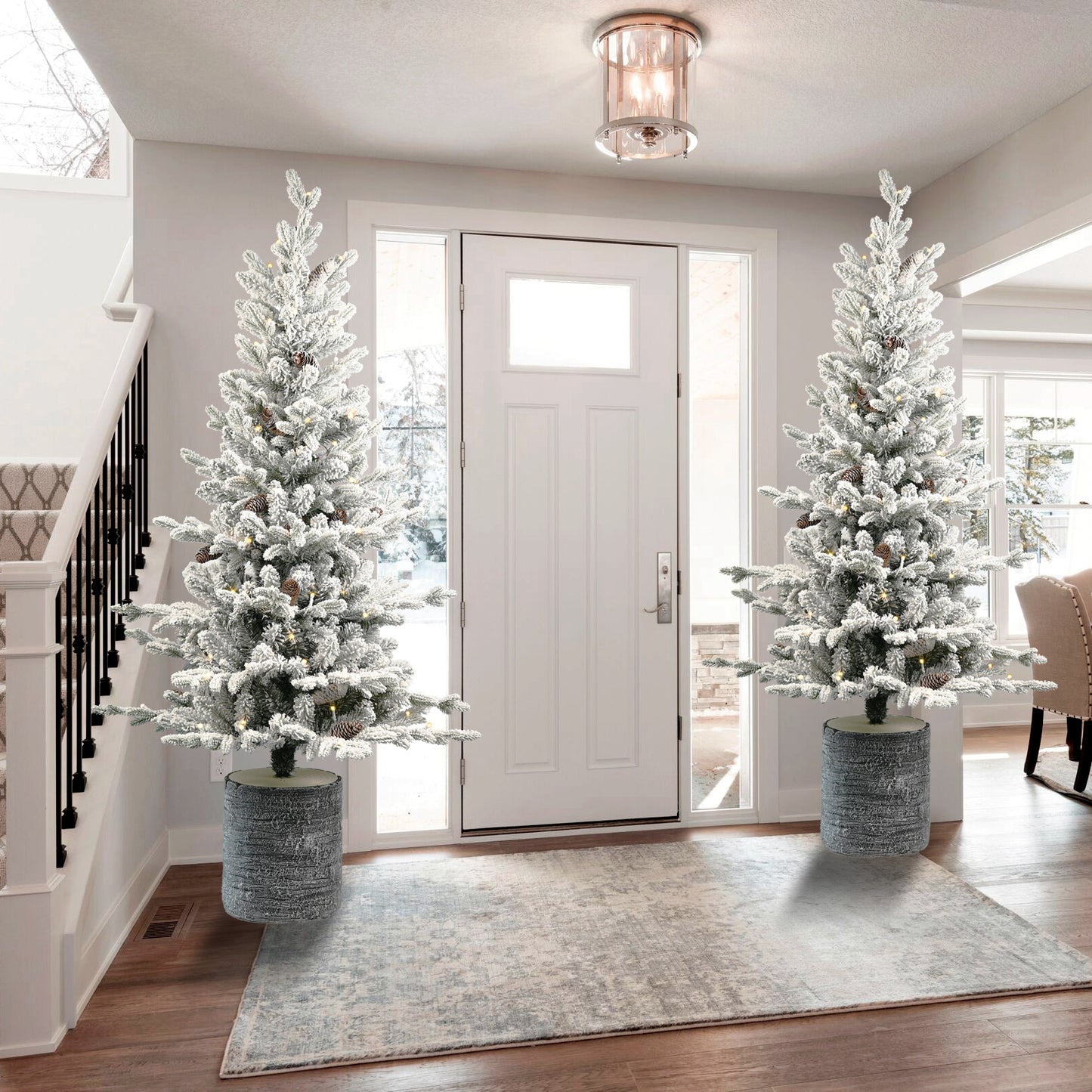 Pre-lit Potted Flocked Christmas Tree with LED Lights - Multiple Heights