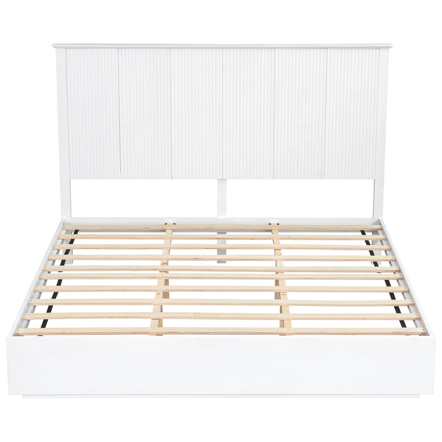 Stylish King Size Bed Frame - White Solid Wood Bed, 600lbs Weight