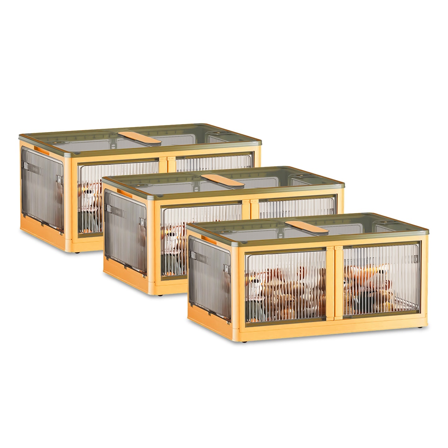 3Pcs Foldable Storage Bins With Lid 4 Doors Collapsible Stackable