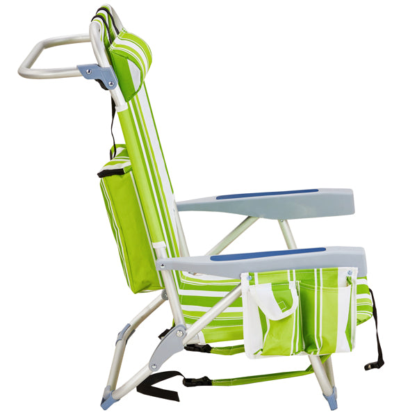 Lightweight Folding Beach Chair - Green Stripes, Adjustable Back