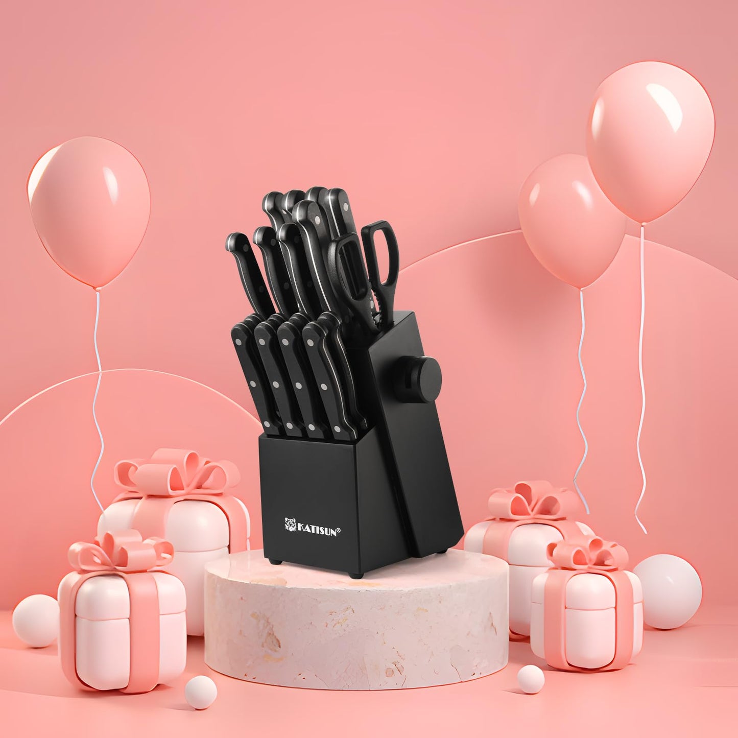 19-Piece Kitchen Knife Set - German Steel with Built-in Sharpener