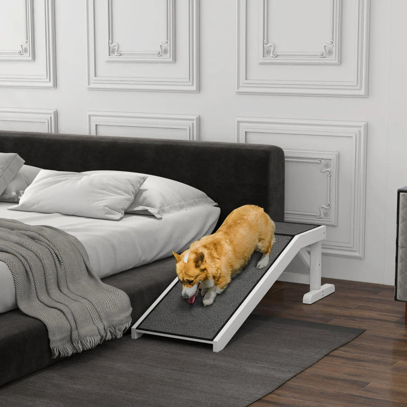 Pet Ramp for Dogs & Cats with Non-Slip Carpet - White, Heavy Duty Wooden Pet Step