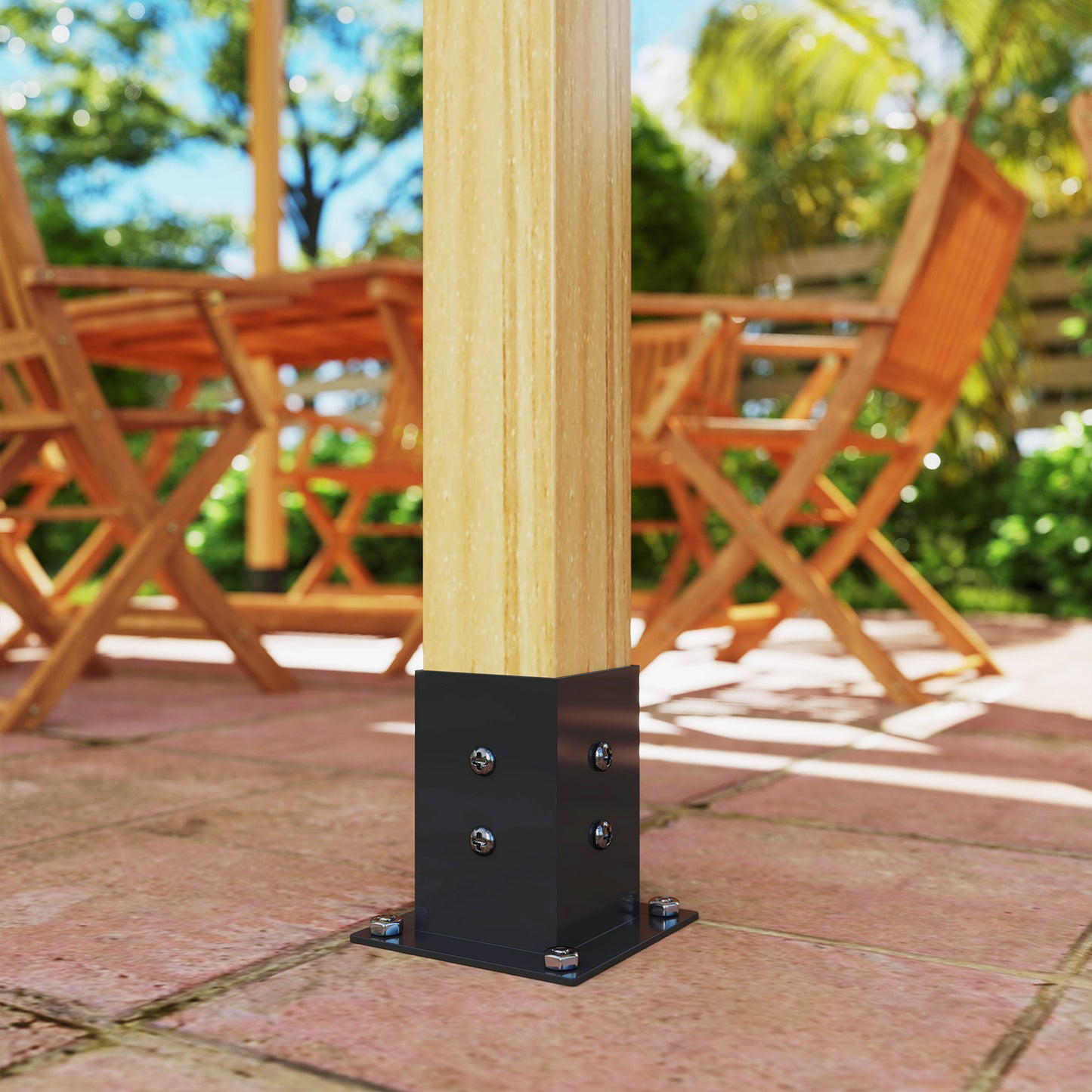 Slanted Pergola Bracket Kit with Post Bases & Wall Mounts - Black