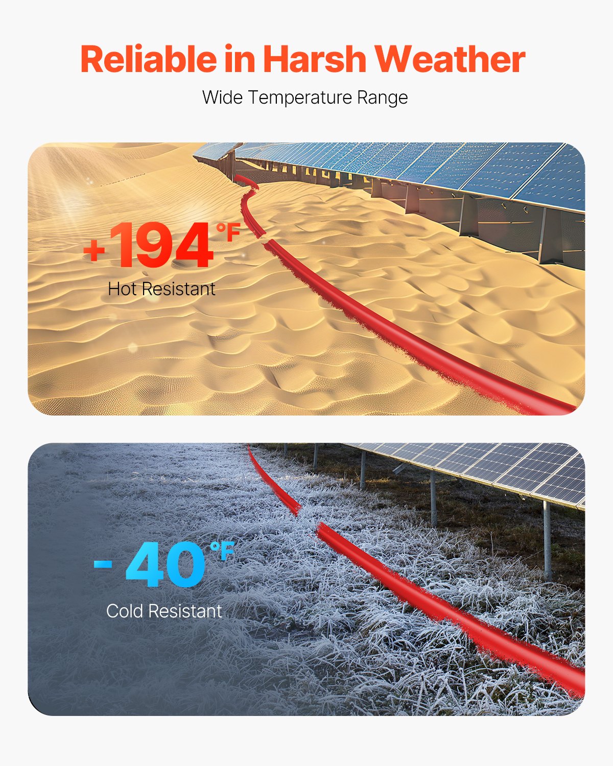 100FT Solar Panel Extension Cable 10AWG Waterproof PV Power Cord - Red