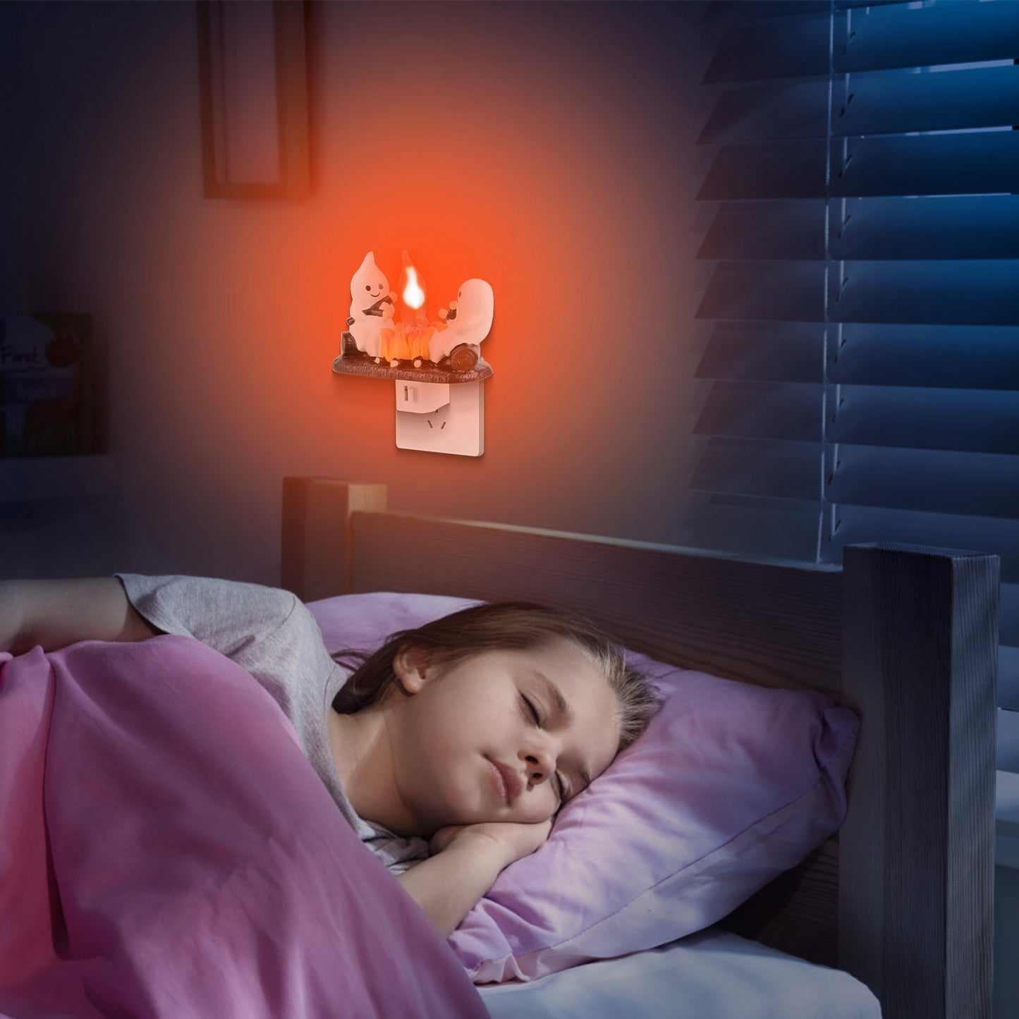 Ghost Campfire Flickering Night Light - Halloween & Bedroom Decor, Pack of 2
