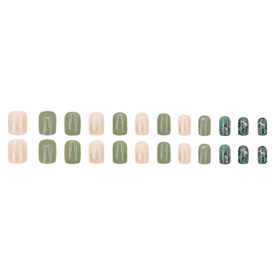 Green Leopard Print Nail Art Stickers with Gold Foil - 24pcs