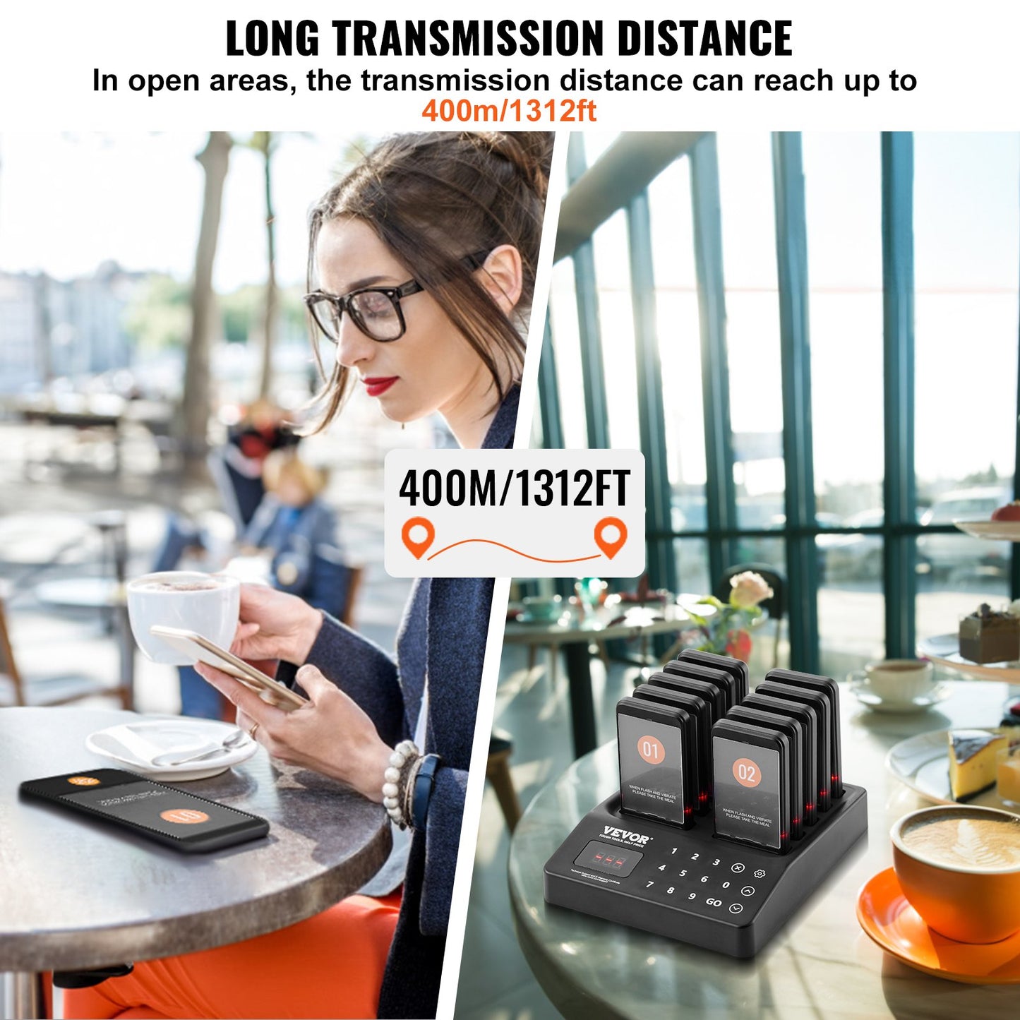 Wireless Restaurant Pager System with 20 Beepers - Black