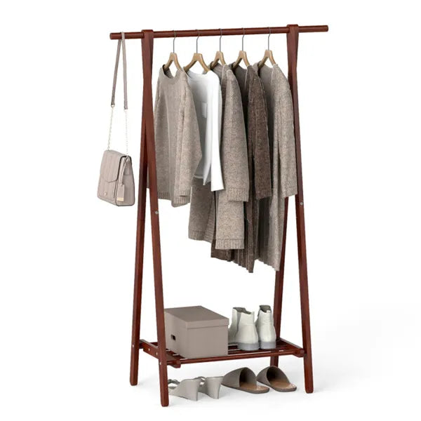 Folding Coat Rack - Solid Rubber Wood A-Frame with Shelf