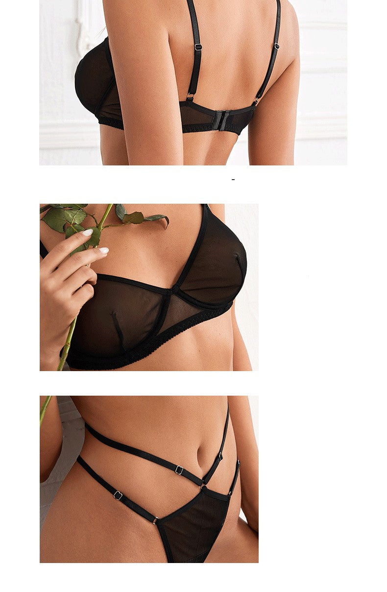 Seduction Mesh Gauze Underwear Set for Women - Black, S/M/L