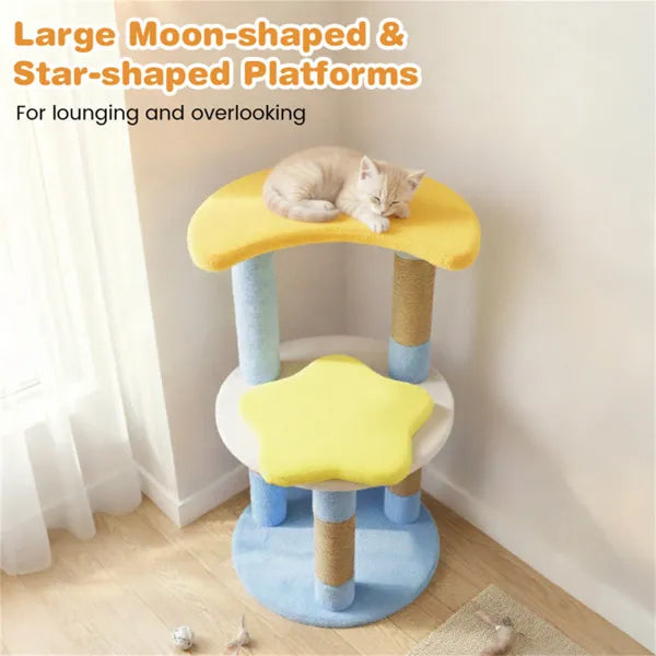 29-Inch Moon & Star Cat Tree with 4 Levels, Scratching Posts & Anti-Tip Blue