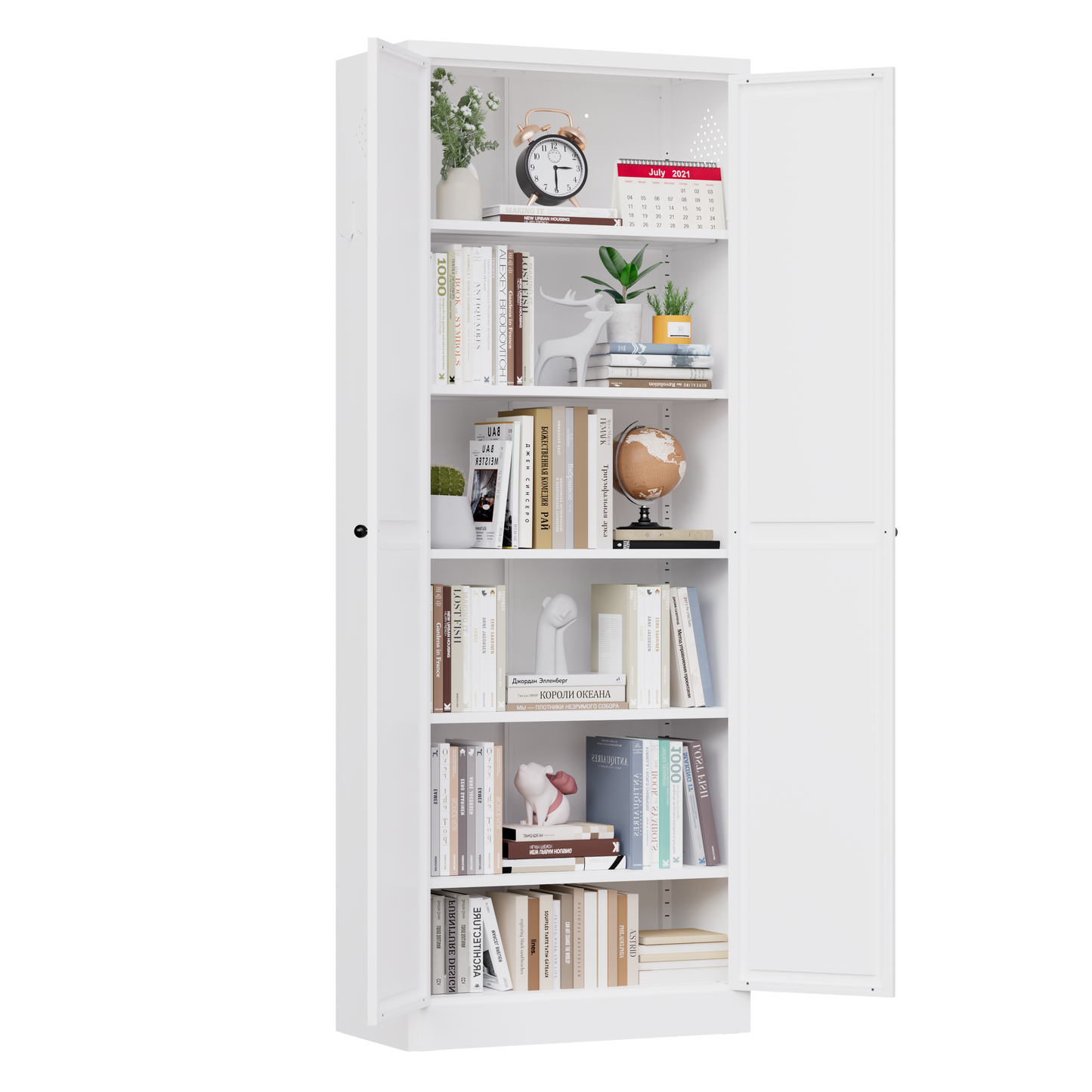 72" White Metal Kitchen Pantry Cabinet - Heavy-Duty Storage Organizer with 5 Adjustable Shelves