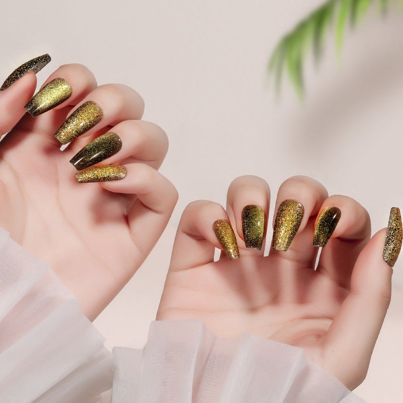 Fake Nail Patches Golden Earth - 24 Pieces with Gel