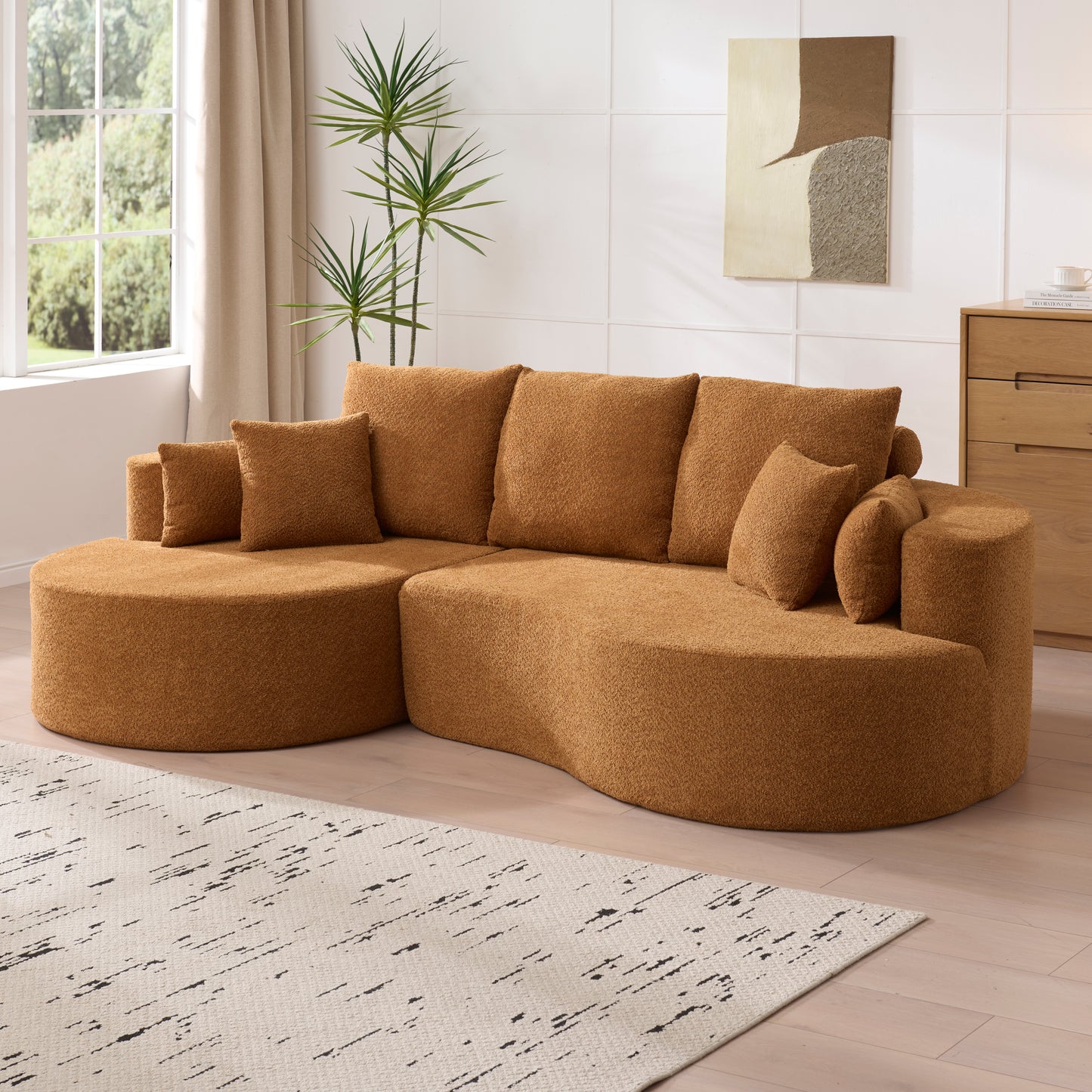 106-Inch 2-Piece Curved Sectional Boucle Sofa - Camel