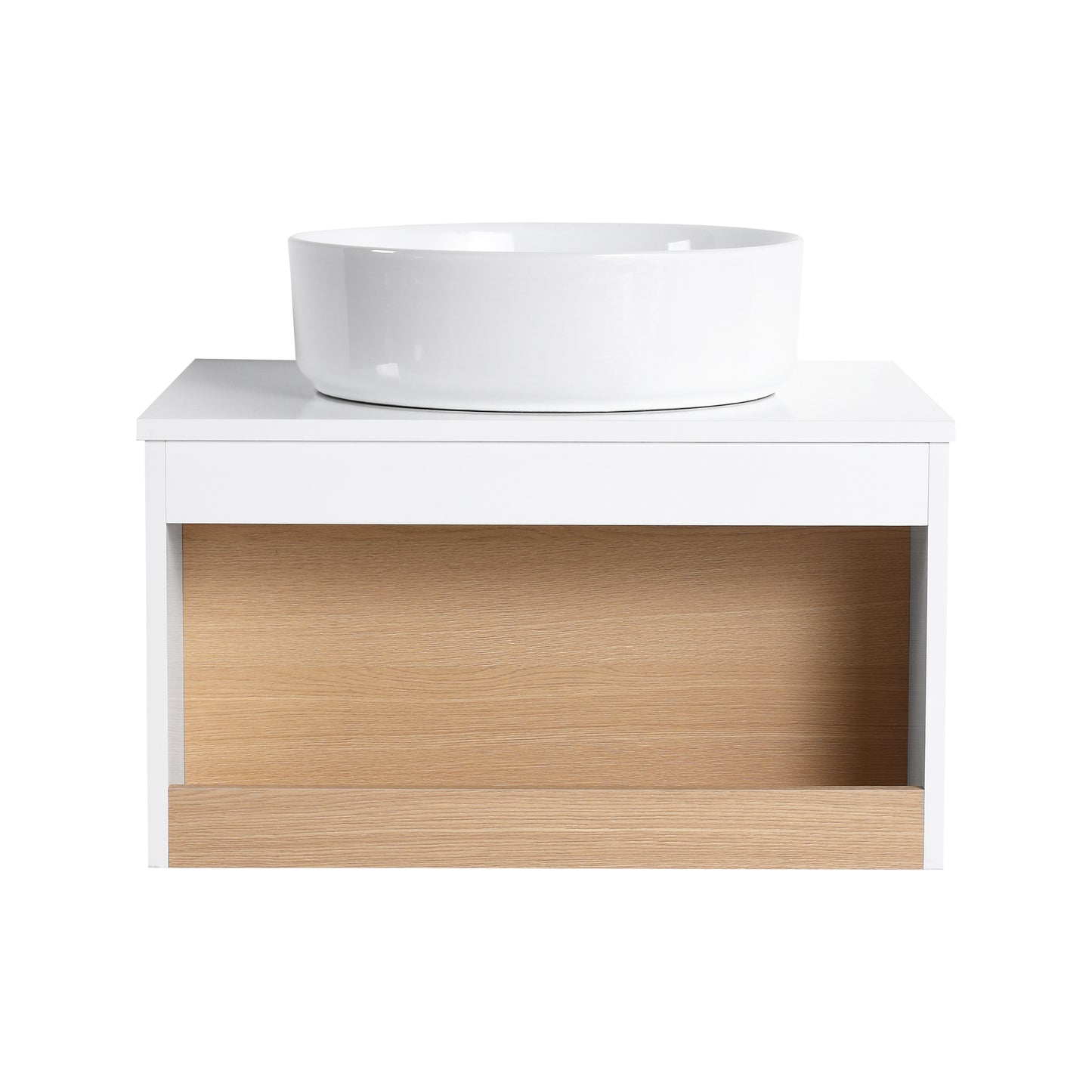 24" Wall-Mounted Bathroom Vanity with Open Shelf - White & Light Oak