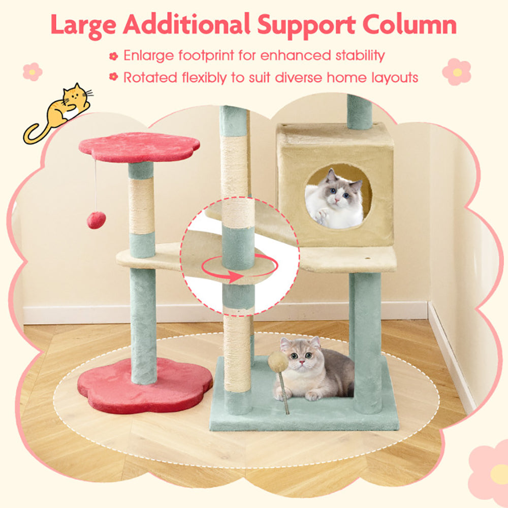 Multi-Level Cat Tree Tower with Flower-Shaped Perch and Scratching Posts - 61 Inch