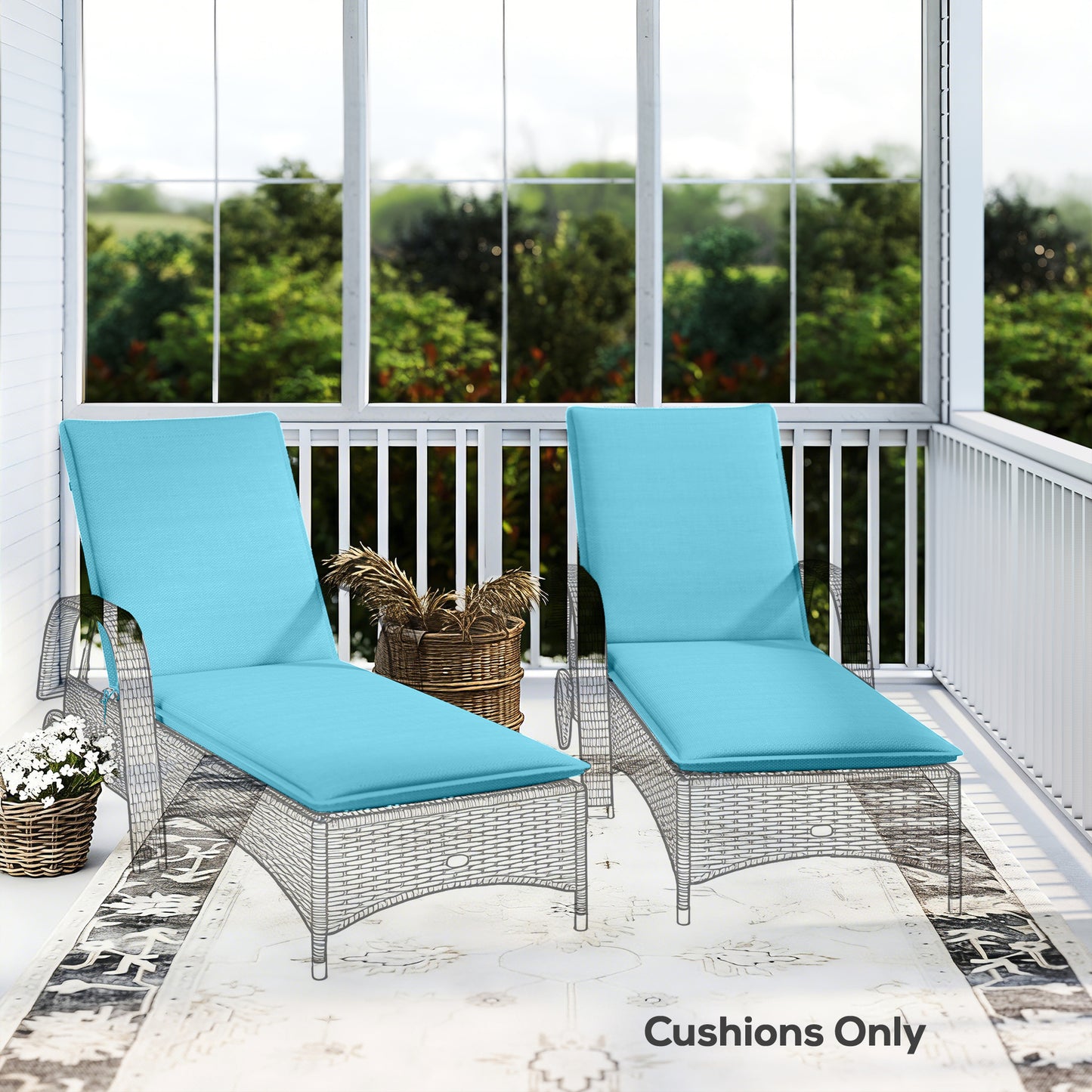 Foldable Outdoor Lounge Chair Cushions Set of 2 - Light Blue