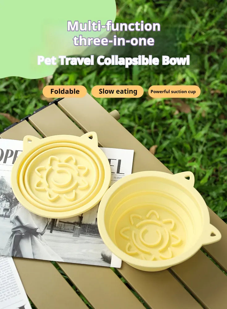 3-in-1 Foldable Travel Pet Bowl with Suction Cups & Hanging Hook - Silicone Dog Food & Water Feeder