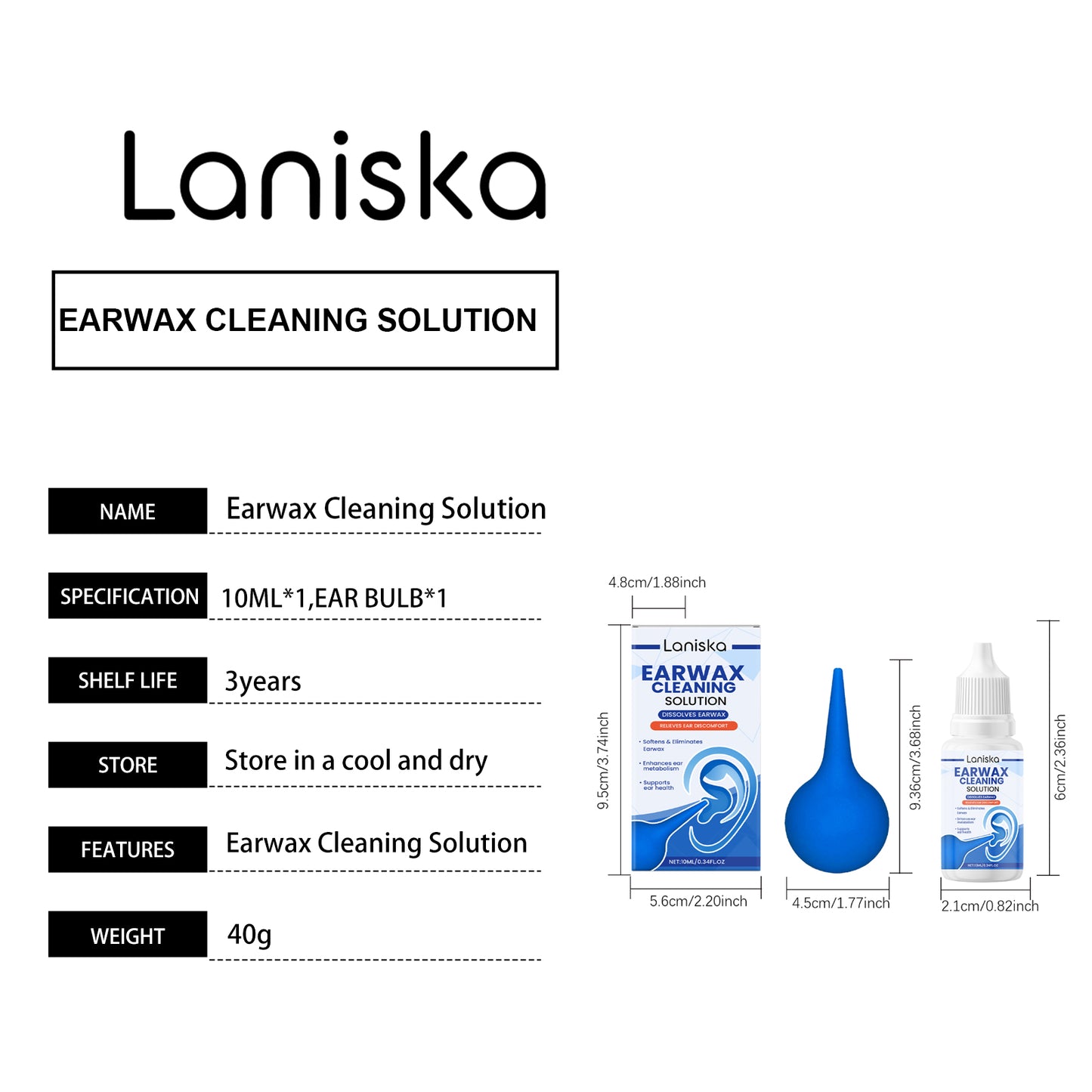 Earwax Removal Kit with Cleaning Drops and Rubber Ear Syringe