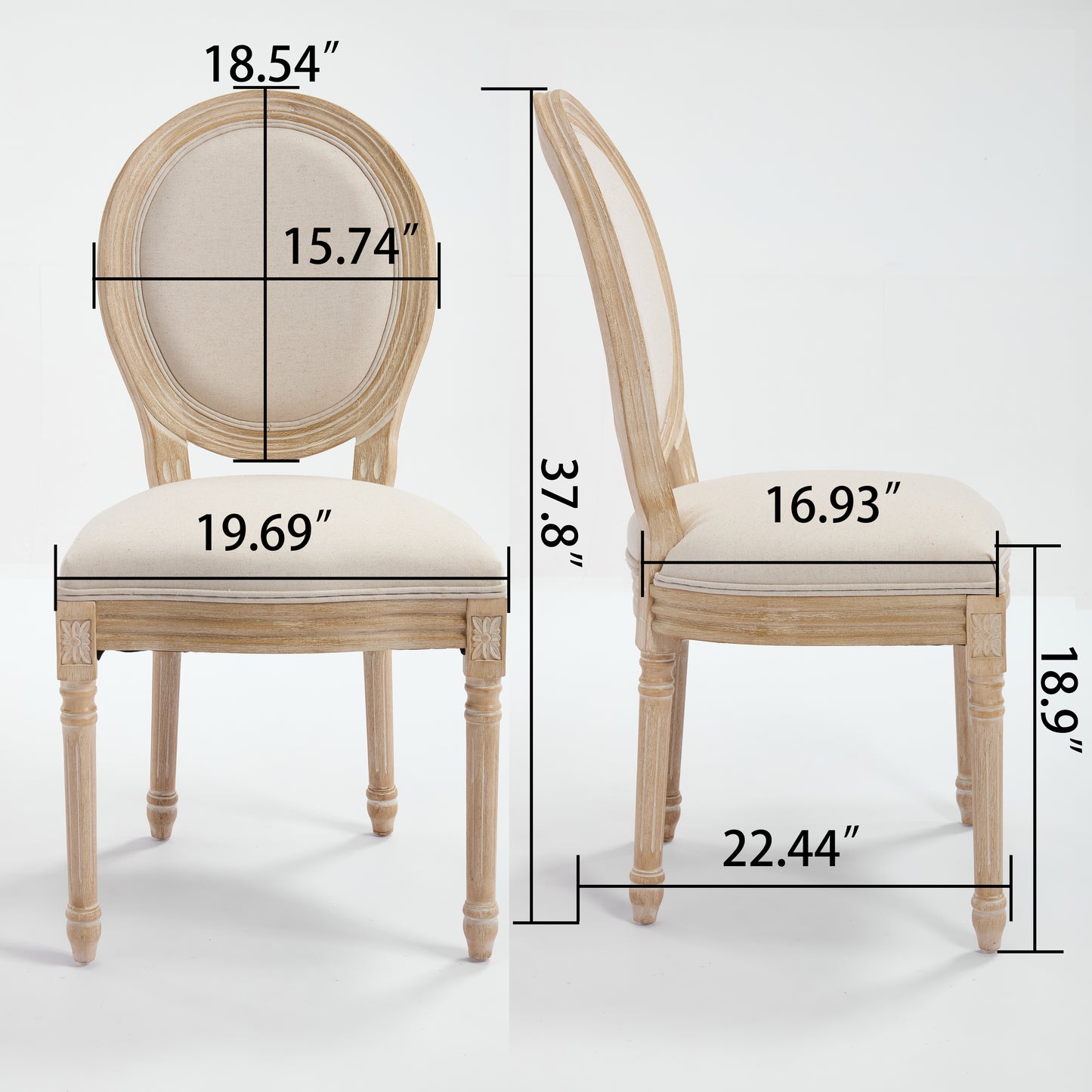 Beige French Style Solid Wood Frame Oval Back Dining Chairs - Set of 2