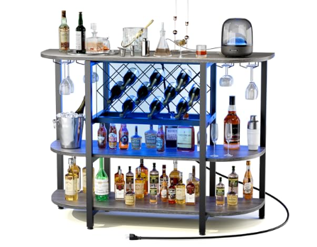 LED Metal Bar Cabinet with Storage - Smart Wine Rack