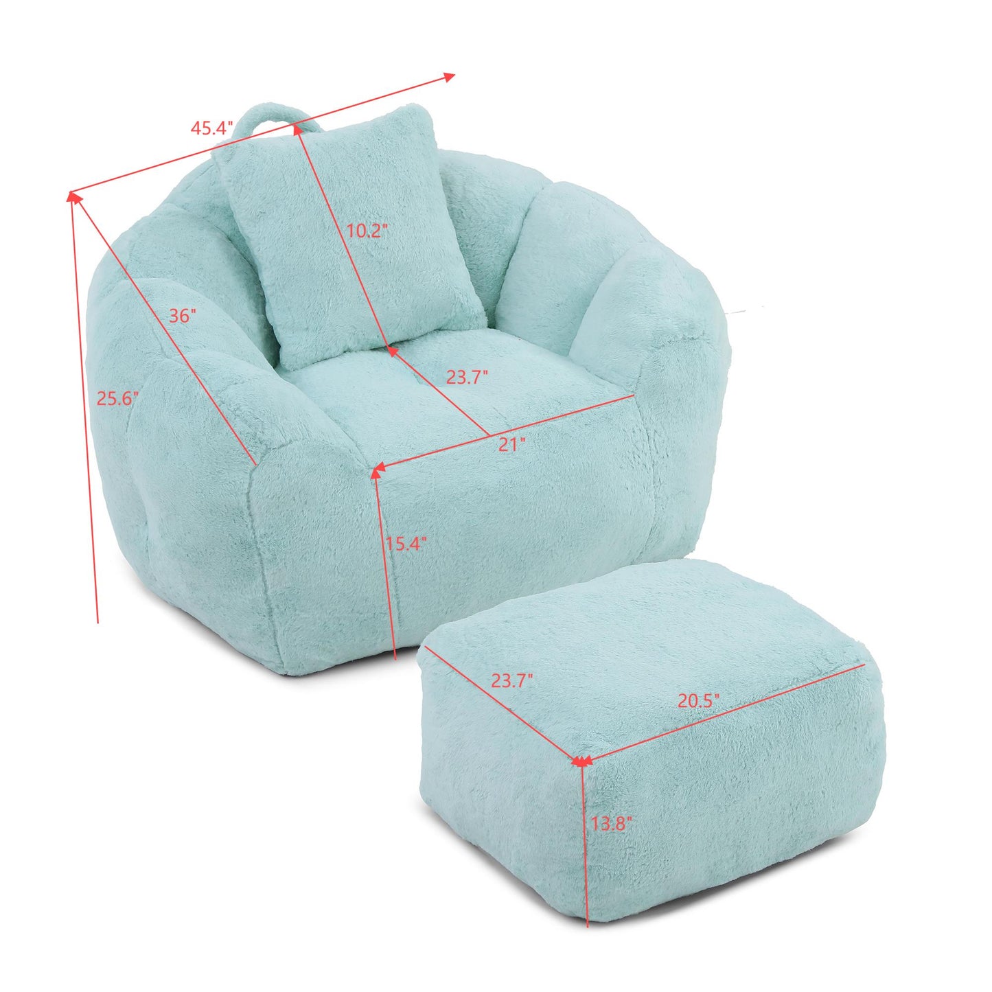 Oversized Faux Fur Bean Bag Chair with Footstool - Light Blue