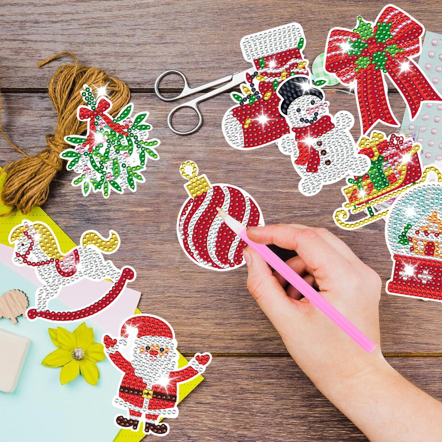 12Pcs Christmas Rhinestones Art Kits - Santa, Snowman & More