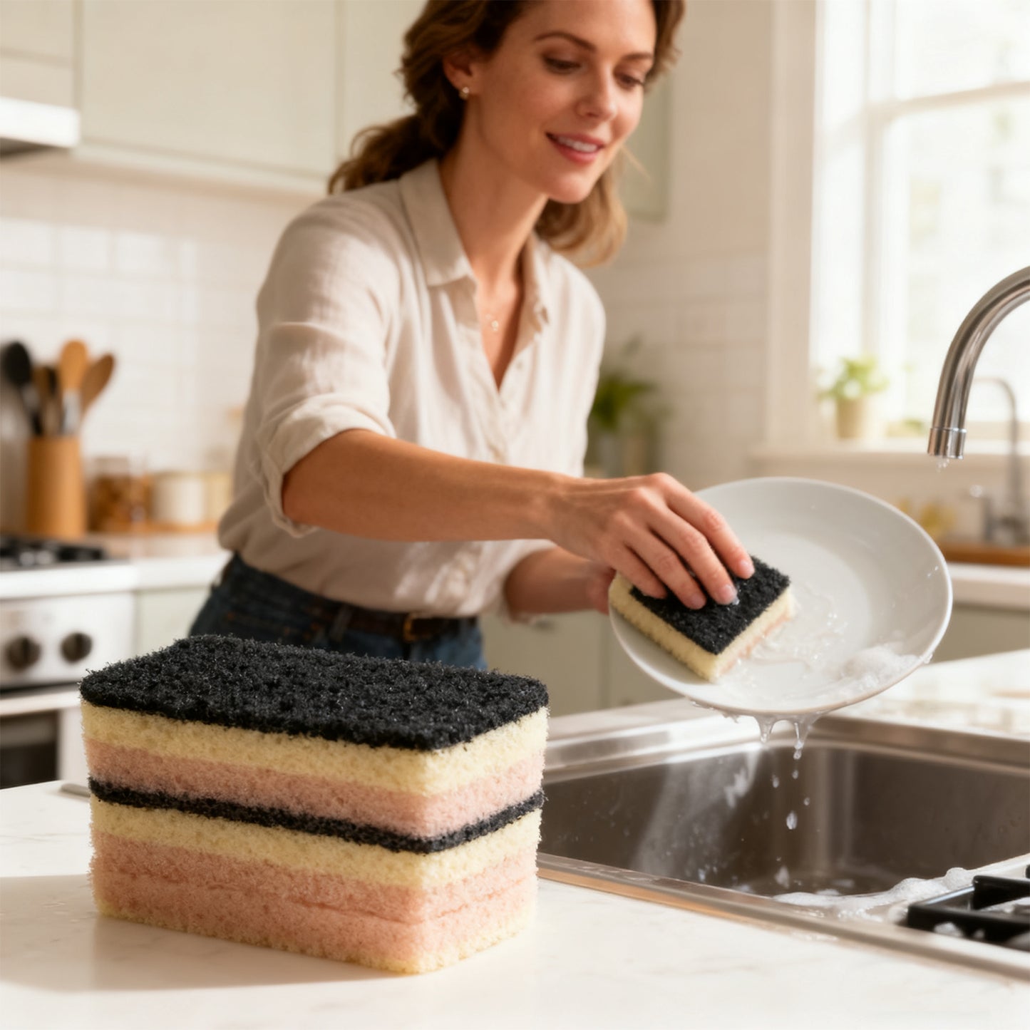 Large Scrub Sponge Set - 3 Pieces for Kitchen Cleaning