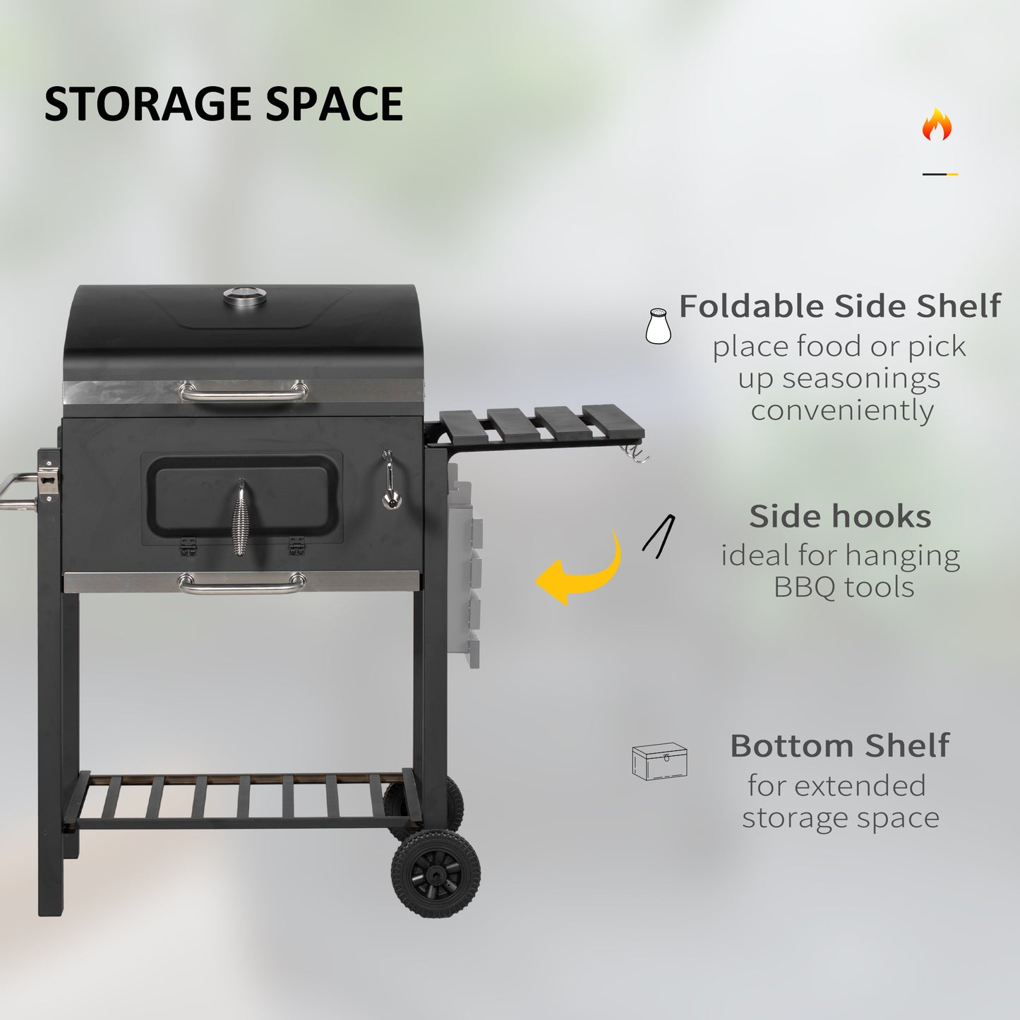 Portable Charcoal BBQ Grill and Smoker Combo with Side Shelf - Black