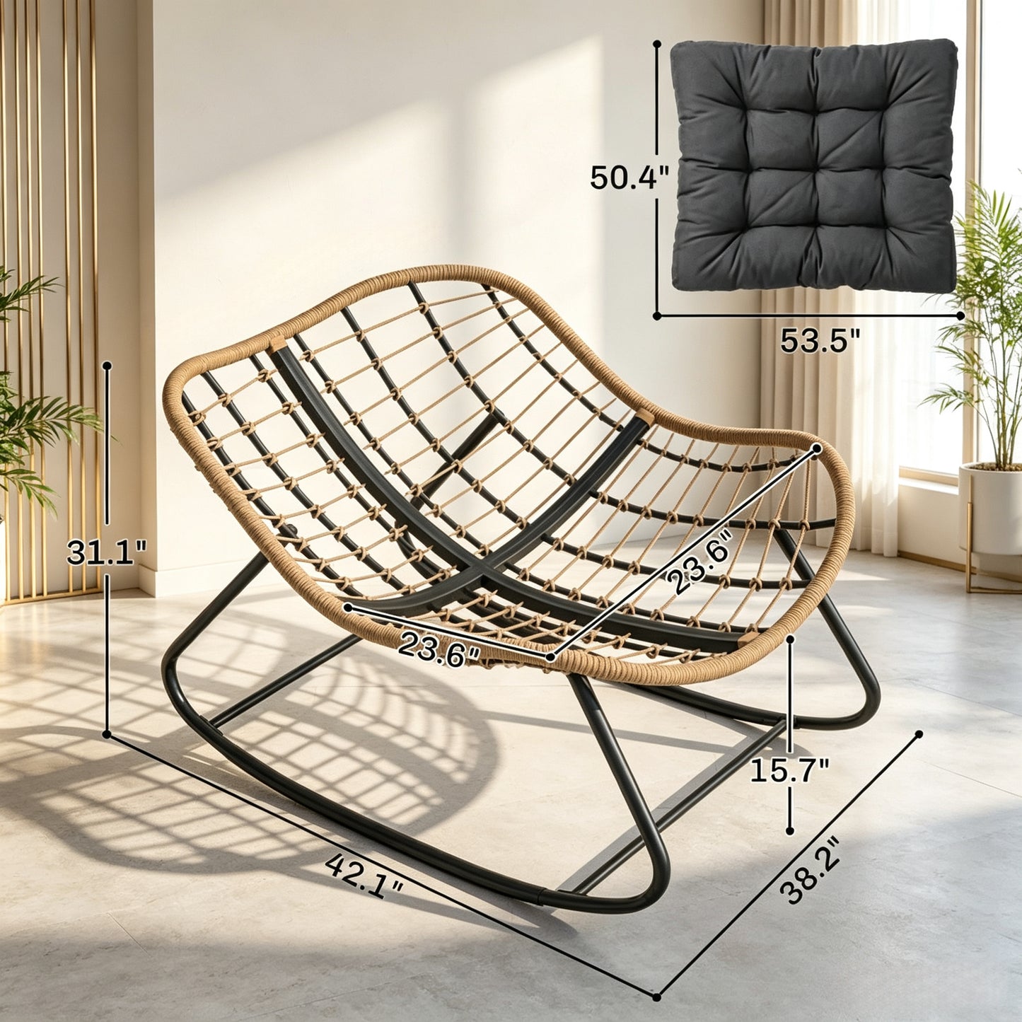 Oversized Rocking Egg Chair with Cushion - Dark Gray