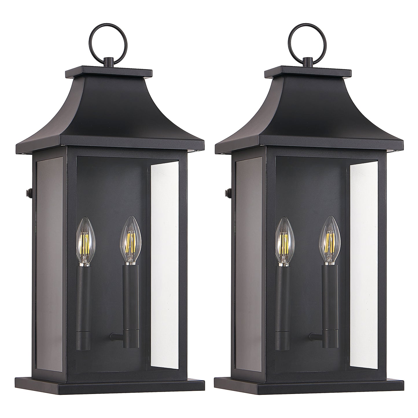 2-Pack Outdoor Wall Lanterns - Dusk to Dawn Black Sconce with Glass for House Porch Garage